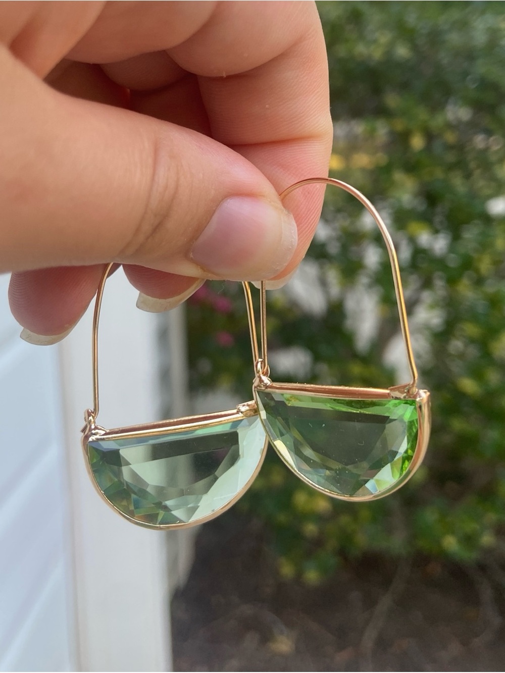 New! Trendy Green Glass Half-Moon Drop Earrings - Gold Setting 💚 B3-123